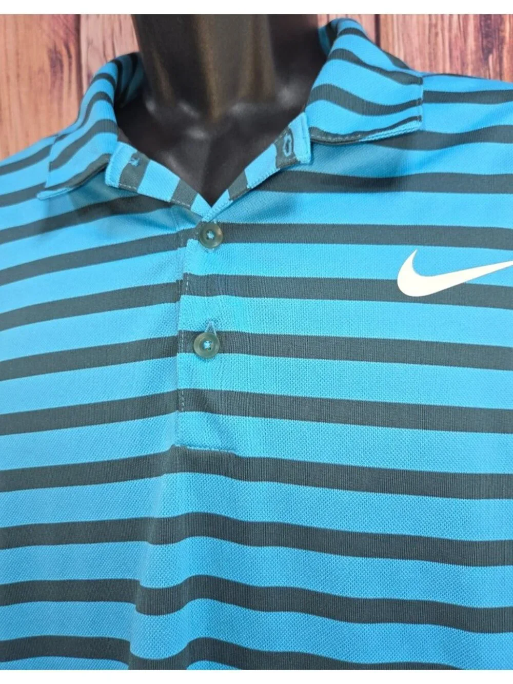 Nike Golf Striped Dri-Fit Polo Shirt XL Blue & Black Standard Fit Lightweight